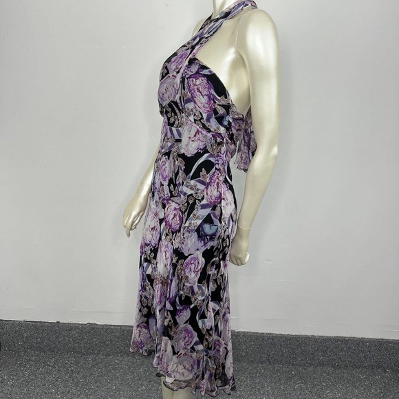 Diane Von Furstenberg Silk Dress Black/purple Floral Halter Open Back Sz 8 - Picture 5 of 11